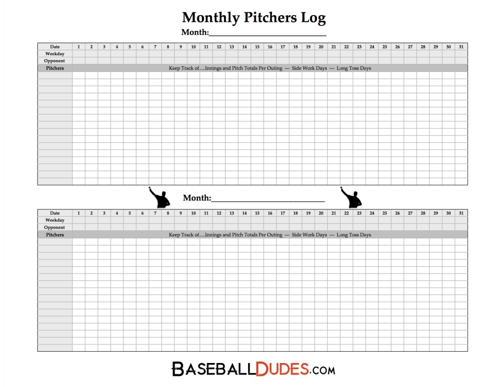 Free Printable Baseball Pitching Charts